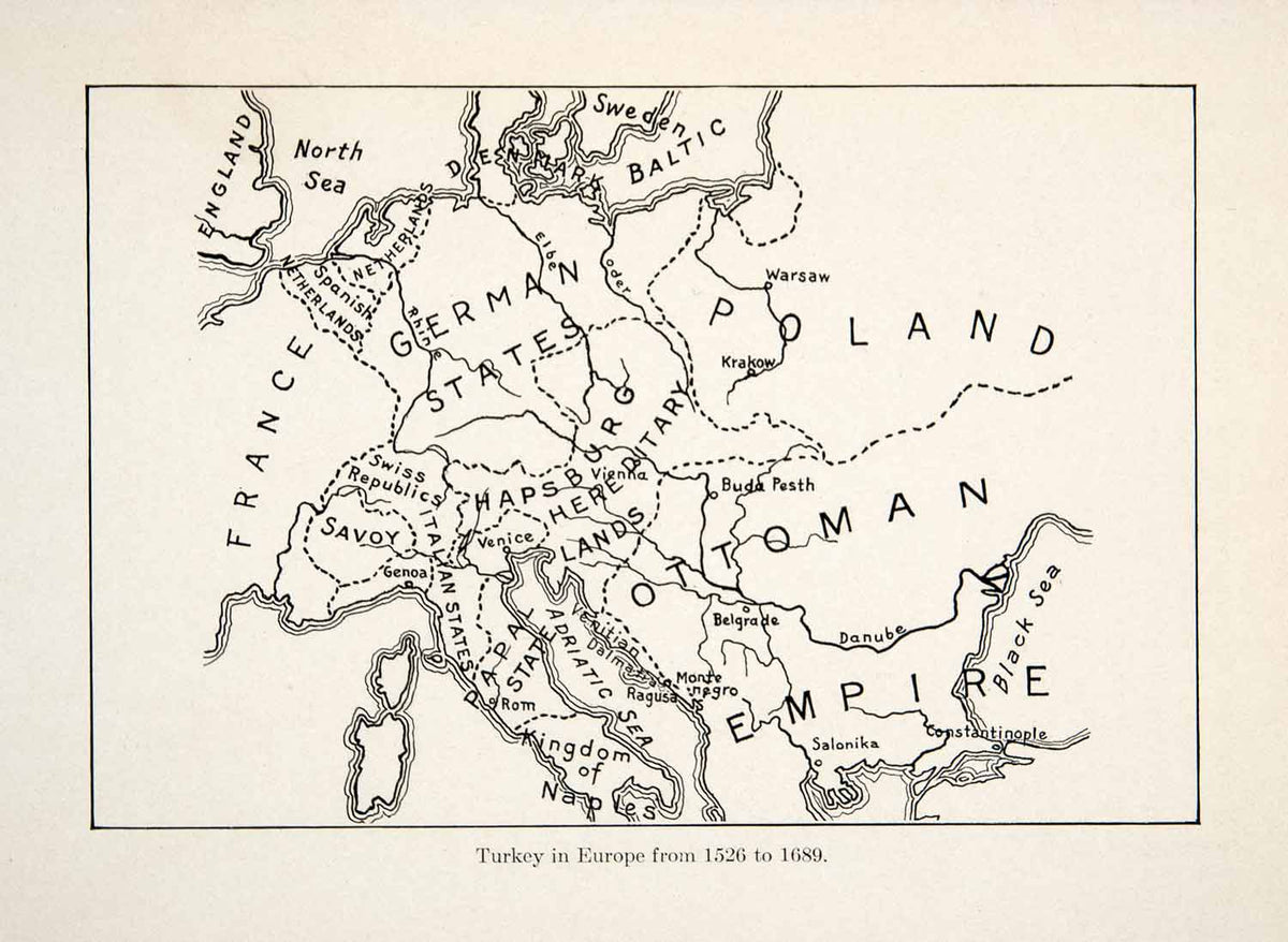 1910 Print Map Europe Turkey Empire Ottoman Kingdom Balkan Mediterranean XEM8