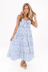 The Nicole Bow Midi Dress - Blue