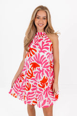 The Lara High Neck Dress - Pink