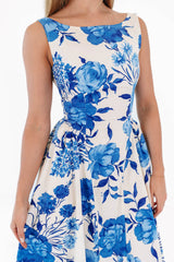 Chasing The Blues Midi Dress - Cream/Blue