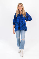 The Stevie Puff Sleeve Tunic - Navy/Blue
