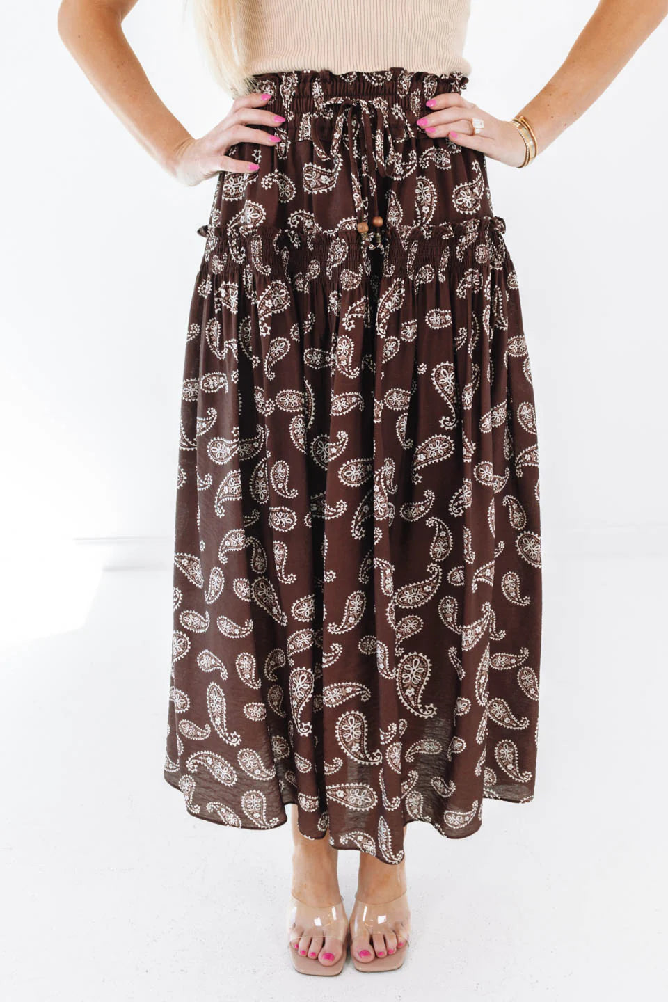 Paisley Perfection Midi Skirt - Brown