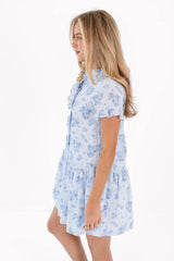 The Nicole Ruffle Button Up Dress - Blue