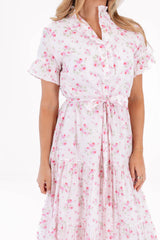 The Ellie Button Up Midi Dress - Pink