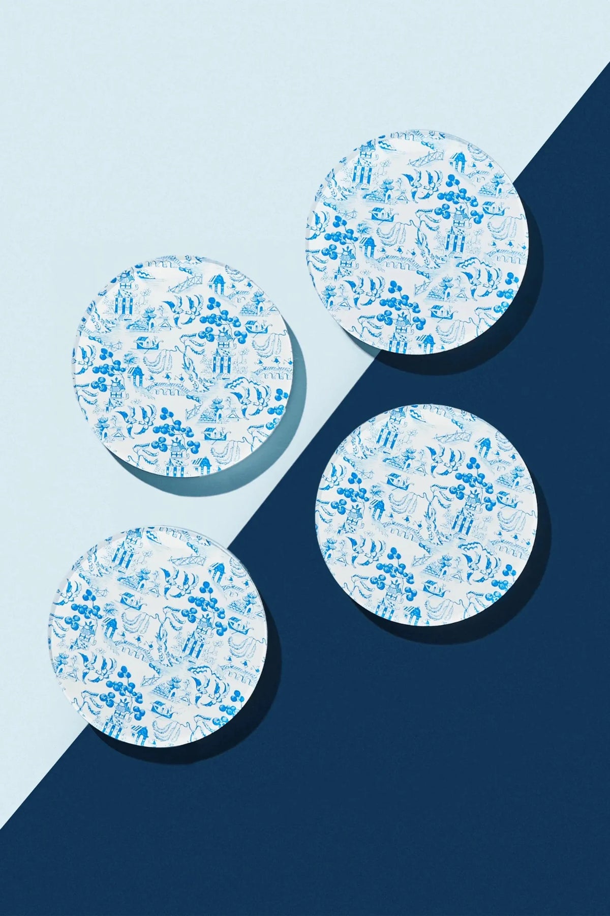 Chinoiserie Acrylic Coaster Set - White/Blue
