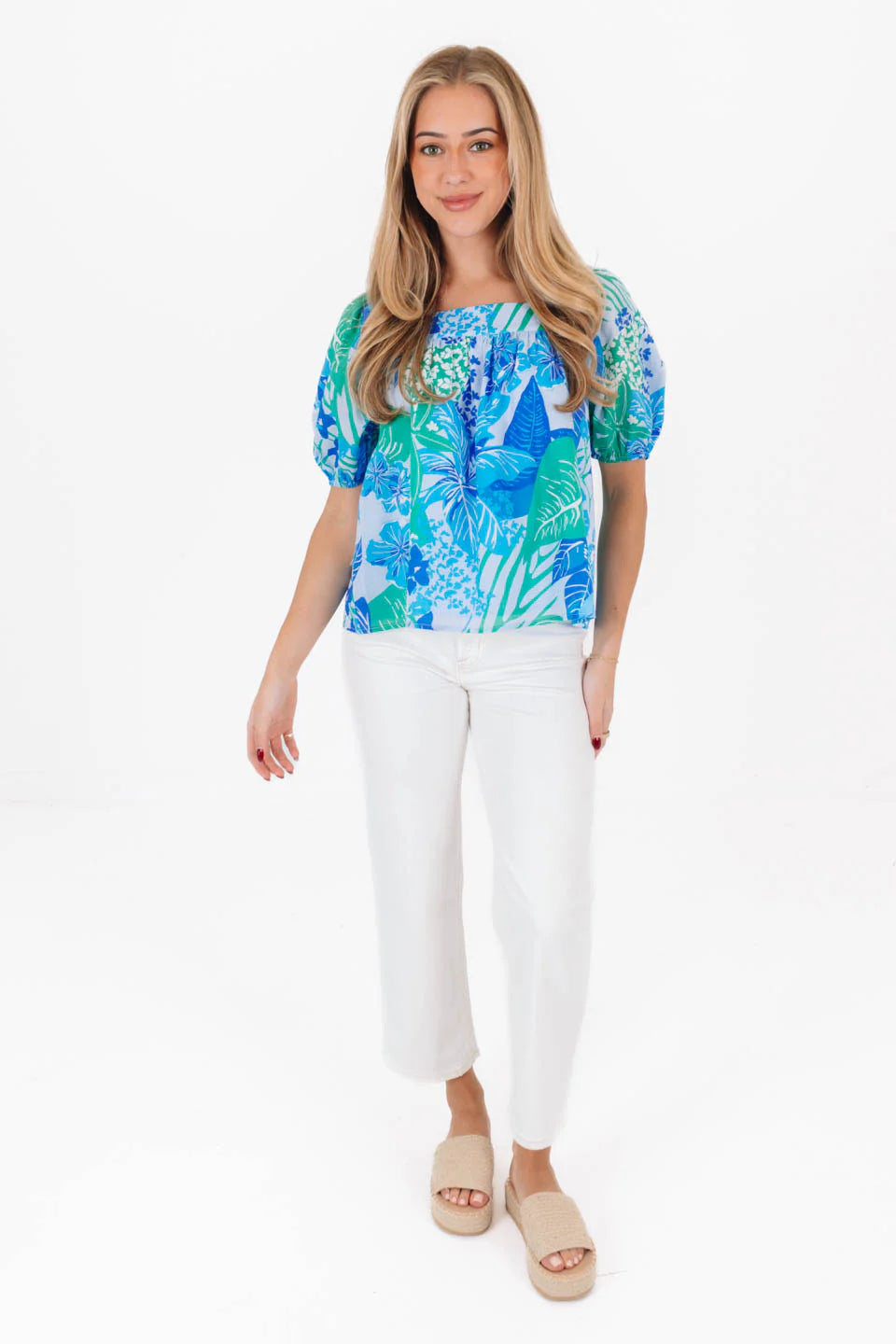 The Andie Puff Sleeve Top - Blue