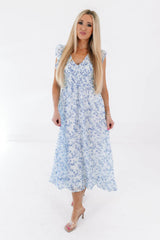 Soft Spot Midi Dress - White/Blue
