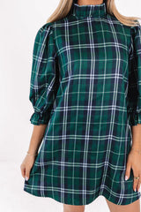 The Jordyn Long Sleeve Bow Dress - Green Plaid