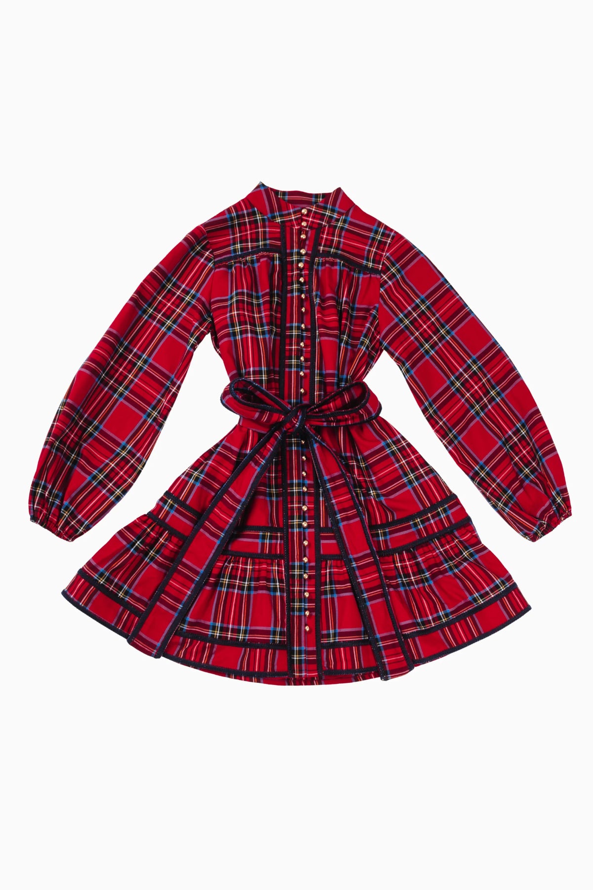 The Hollin Long Sleeve Tie Tween Dress - Red Plaid