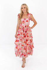 Happy Tiers Midi Dress - Pink