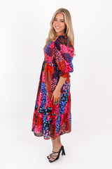 The Jade Square Ruched Midi Dress - Multi