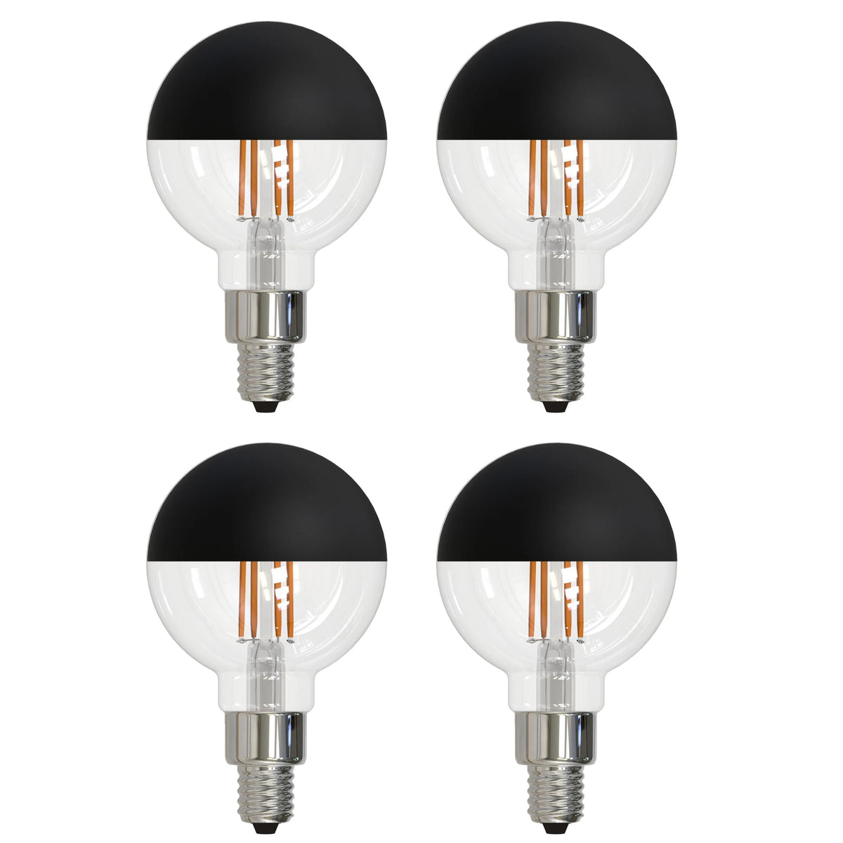 776834 - Filaments Dimmable G16 Half Black Glass Candelabra Base - 2.5 Watt - 2700K - 4 Pack