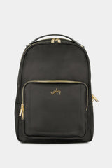 Women’s Purple Backpack in Black Canvas with Leather Details and Padded Straps