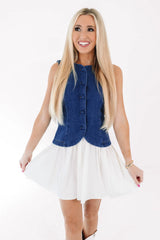 Giddy Up Dress - Denim/White