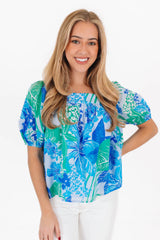 The Andie Puff Sleeve Top - Blue