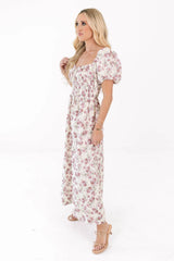 Perfect In Peonies Midi Dress - Cream