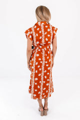 The Aubrey Belted Button Up Midi Dress - Burnt Orange