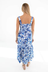 The Hayden Eyelet Midi Dress - White/Blue