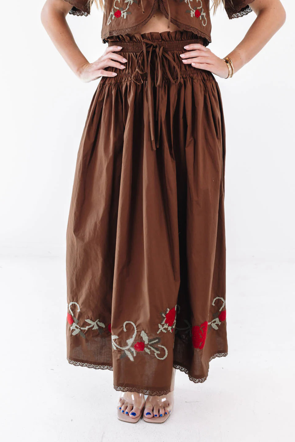 Hometown Date Midi Skirt - Brown