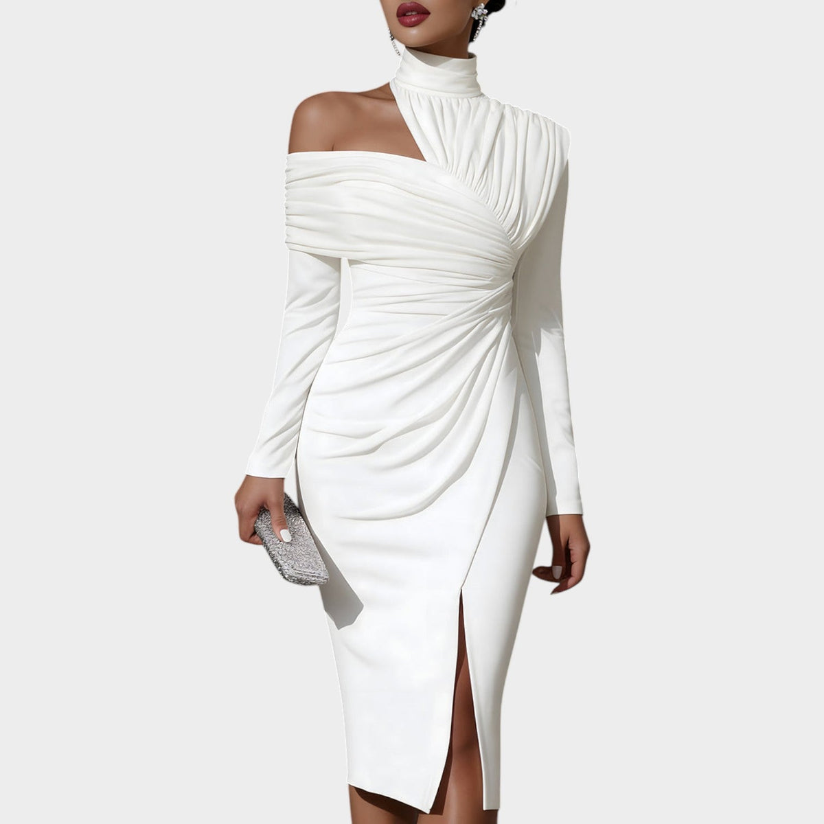 Sculpted Elegance Off-Shoulder Dress